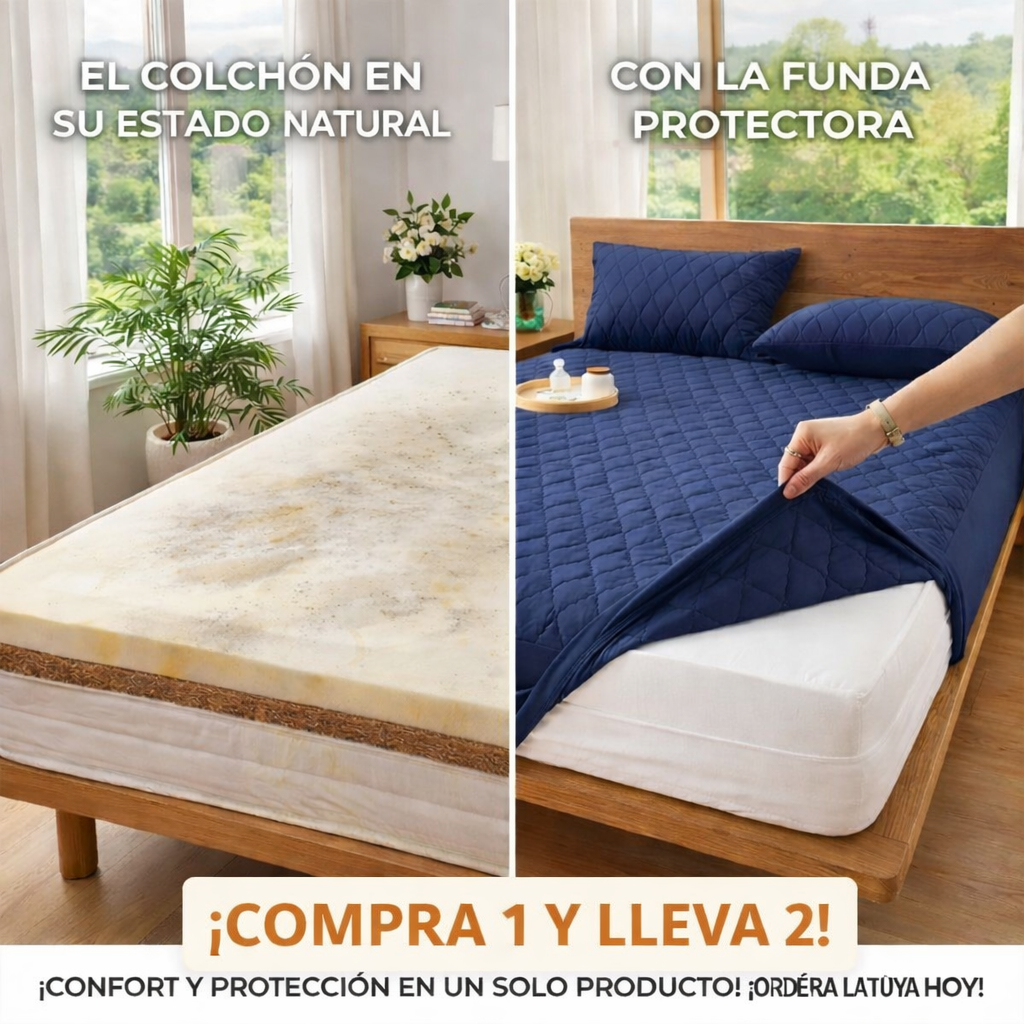 PROTECTOR DE COLCHÓN ACOLCHADO IMPERMEABLE + FUNDA DE ALMOHADA GRATIS | LLEVA 6 PIEZAS CON ENVÍO GRATIS 🇨🇴