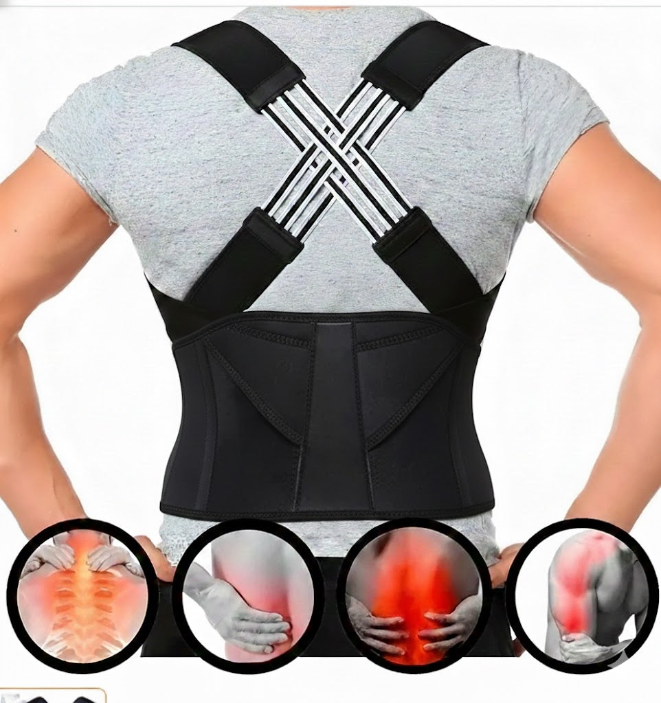 Corrector de Postura Unisex Ajustable – Alivio de Dolor de Espalda y Cuello, Soporte Lumbar y Cervical, Mejora el Sueño + 🎁 REGALO