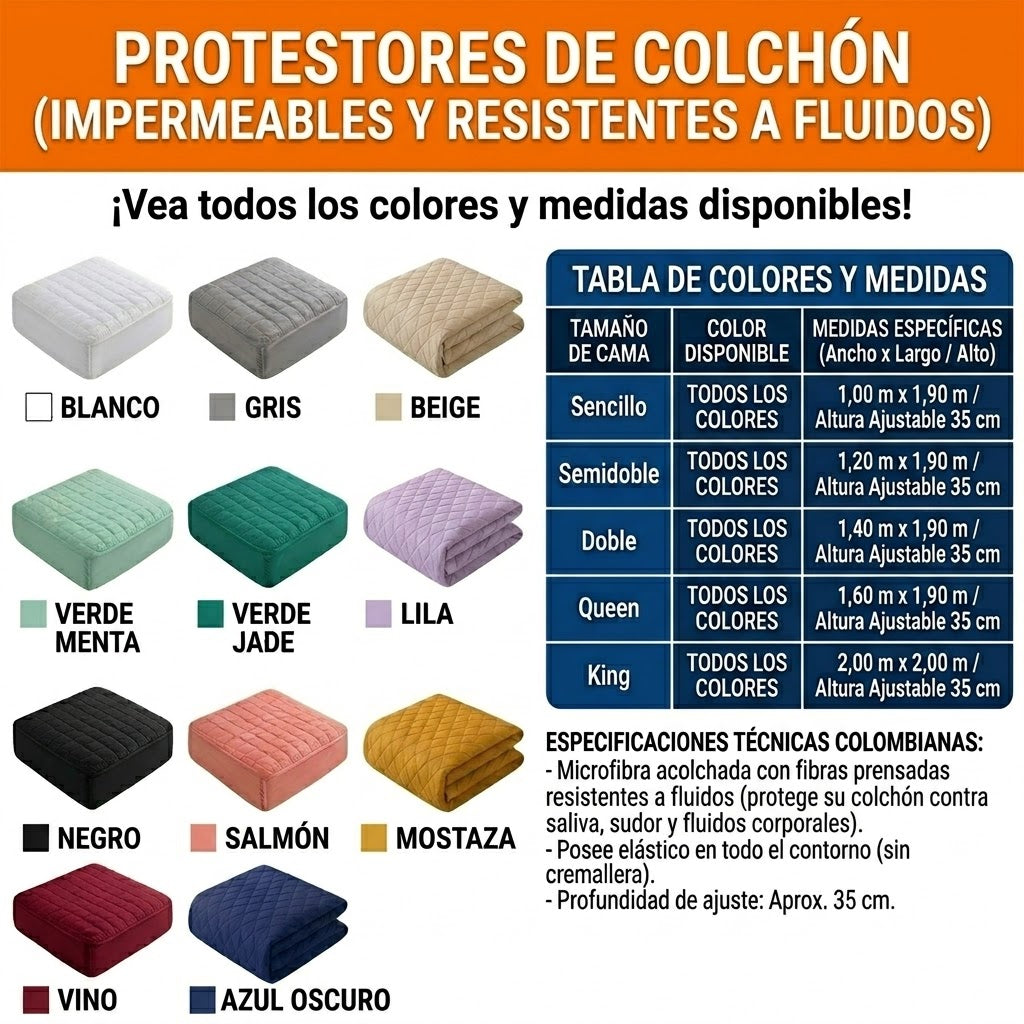 PROTECTOR DE COLCHÓN ACOLCHADO IMPERMEABLE + FUNDA DE ALMOHADA GRATIS | LLEVA 6 PIEZAS CON ENVÍO GRATIS 🇨🇴